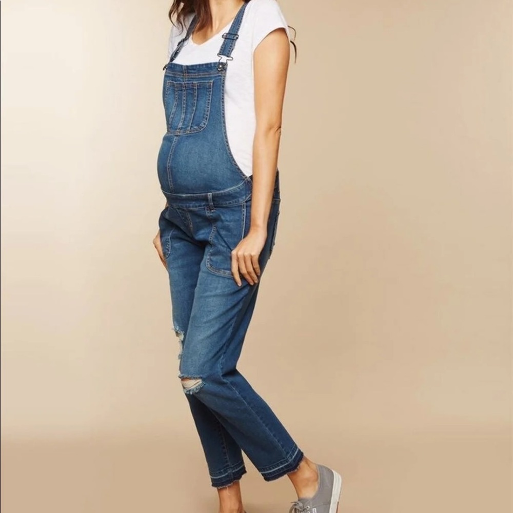 Maternity Overalls Blue Denim Distressed motherhood Boho Jumper